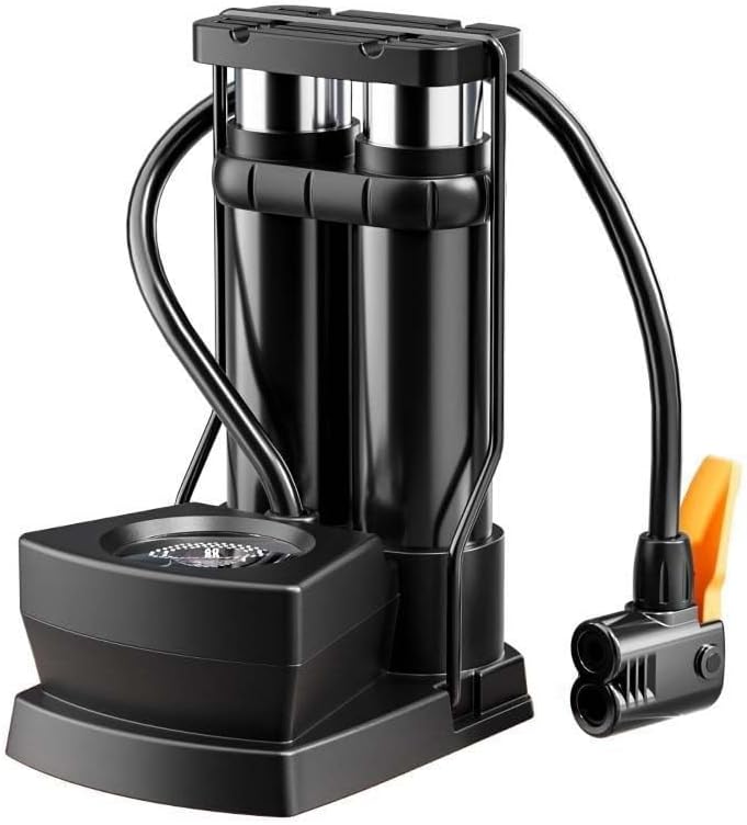 Skiennix Hand Pump - High-End Bicycle Air Pump with Gauge | Foot-Operated for Road & Mountain Bikes, Strollers, Balls