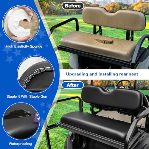 NOKINS Black Rear Seat Replacement Cushion for Golf Cart - Fits Club Car, EZGO, Yamaha