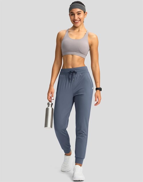 G Gradual Women's High-Waisted Jogger Pants - Athletic Tapered Sweatpants with Zipper Pockets