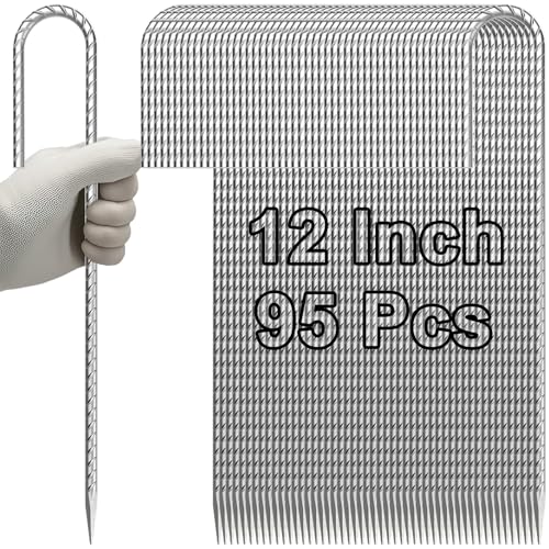 VVOKGO 12-Inch Galvanized Rebar Stakes with J Hook - Heavy Duty Garden & Tent Stakes (95 pcs, Φ1/4")