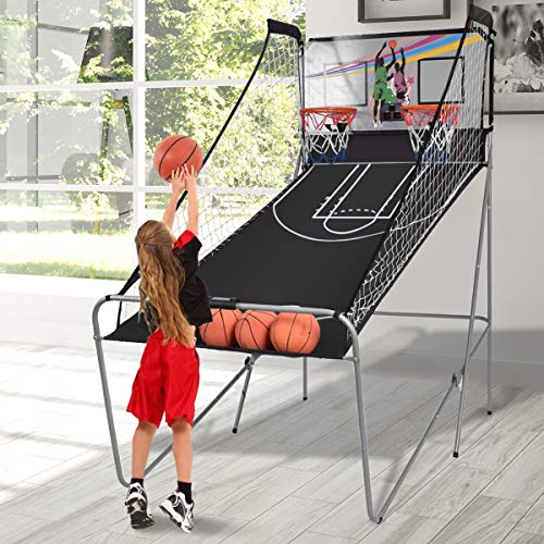 Giantex Foldable Indoor Basketball Arcade Game - Red & Black, 8 Game Options, Double Shot with LED Score