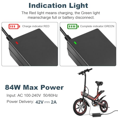42V 2A Electric Scooter Charger for 36V Lithium Batteries - Widely Compatible