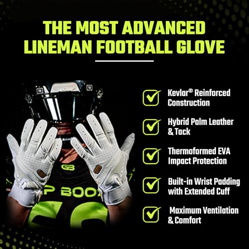 Grip Boost Big Skill 2.0 Adult Lineman Football Gloves - Black & Gold, Large