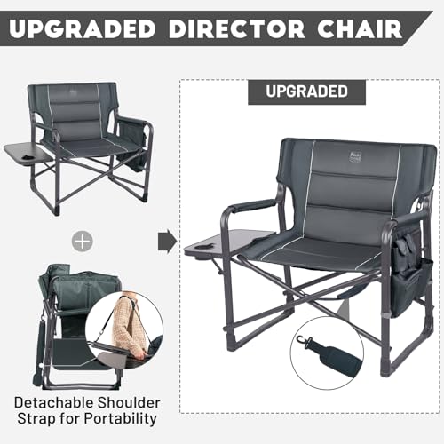 Gray Oversized Camping Directors Chair with Foldable Side Table & 600 Lbs Capacity - Dark Grey