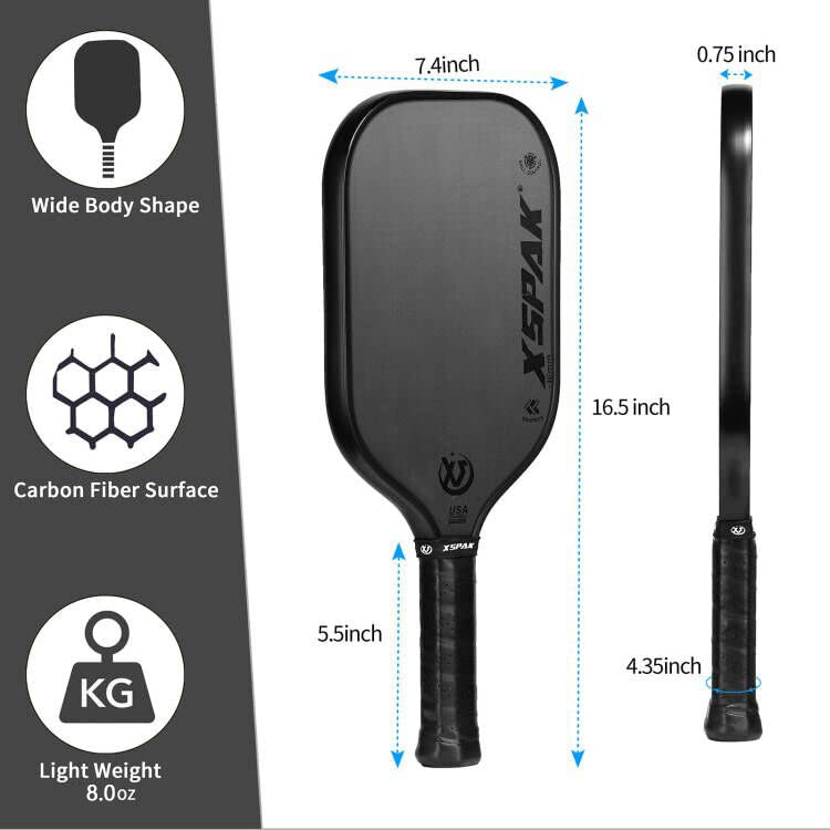XS XSPAK USAPA Carbon Fiber Pickleball Paddle - World Champion Surface Technology Options Pickleball Racket - Tournament Edition - Polypropylene Honeycomb Paddle with Cushion Comfort Grip