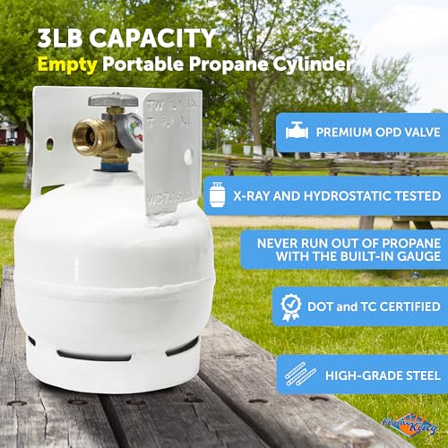 3lb Propane Tank with Gauge - Steel Cylinder with OPD Valve for Grills & Outdoor Use