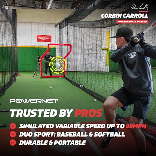 PowerNet Launch F-Lite Baseball & Softball Pitching Machine - Includes Practice Balls & Coaching Bucket - Variable Speed Training Equipment with Variation of F-Lite Pitching Machine