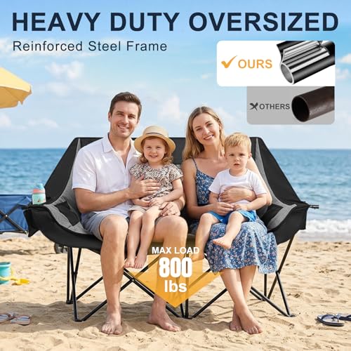 Heavy Duty 2-Person Camping Loveseat Chair - Grey, Non-Heating, 800LBS Support