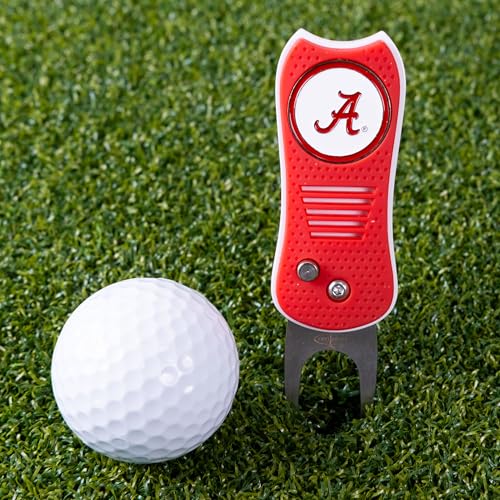 Team Golf NCAA Oklahoma Sooners Retractable Divot Tool Switchblade with Double-Sided Magnetic Ball Marker - Patented Single Prong, Less Greens Damage