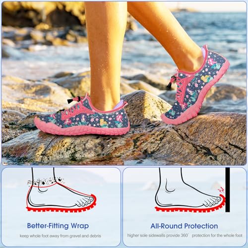Kids Water Shoes with Built-in Heel Grip - Toddler Boy Girl Wide Toe Box, Little Kid Mermaid Variation