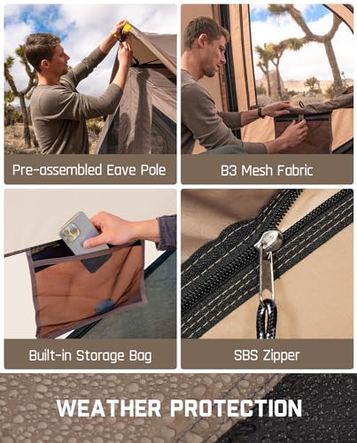 FanttikOutdoor Alpha C4 Ultra 4-Person Pop-Up Camping Tent Khaki | Instant Setup Rainfly