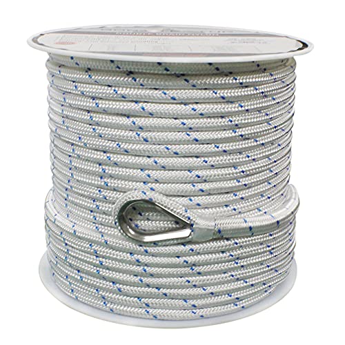 Extreme Max BoatTector Double Braid Nylon Anchor Line 1/2" x 150' White with Blue Tracer