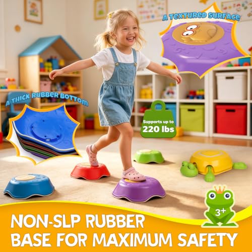 Kids Light Up & Sound Stepping Stones Set - Frog Path Jumping Toy, 5 Pieces