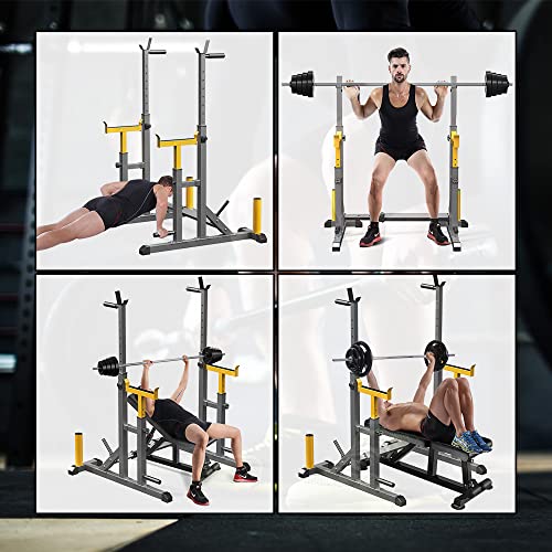 K KiNGKANG Adjustable Squat Rack & Bench Press Home Gym Load 690LBS Gray/Yellow