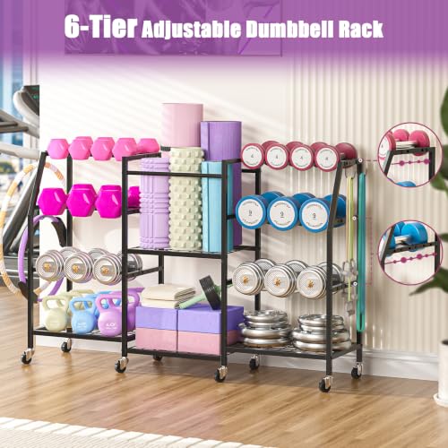 Large Dumbbell Rack with Yoga Mat Storage & Wheels - Home Gym Organizer
