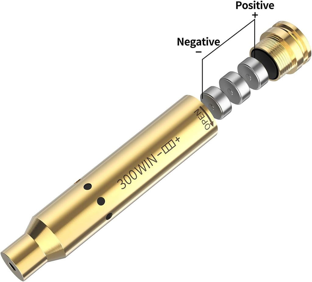 Tipfun Bore Sight - Cal 223, 5.56mm, 300 Win Mag, 22LR, 9mm, 6.5 Grendel, .338 Lapua, 30-30 | Red Dot Boresighter with Batteries
