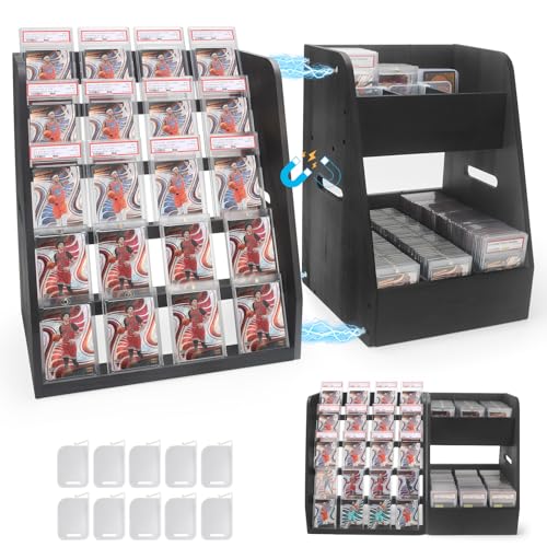 Magnetic Trading Card Display Stand with Storage - Large Black