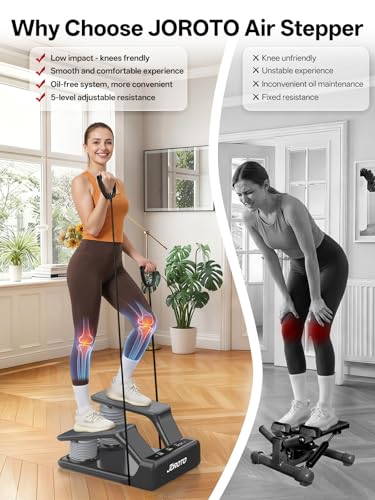 JOROTO Air Stepper Exercise Machine with LED Monitor and Resistance Bands - Black
