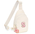 Beige Personalized Belt Bag for Girls — Initial Letter Patch Fanny Pack, Adjustable Crossbody