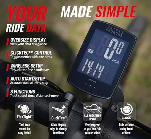 CATEYE Padrone Stealth Wireless Bike Computer with Oversized Display