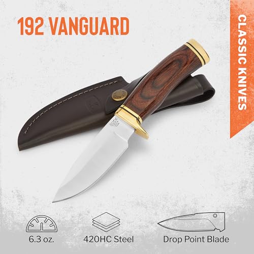 Brown Buck Knives 192 Vanguard Fixed Blade Hunting Knife with Sheath - DymaLux Handle