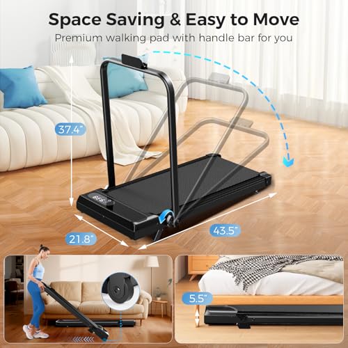 NXSCI Black Foldable Under Desk Treadmill with 8% Incline, 2.5HP Quiet Motor & Remote Control