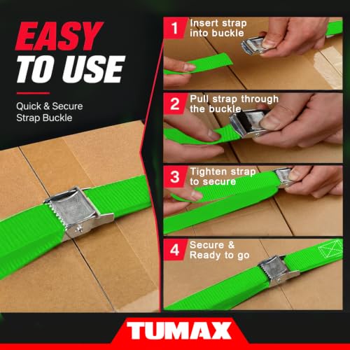Heavy Duty Cam Buckle Tie Down Straps - Green 6-Pack, 1" x 12FT