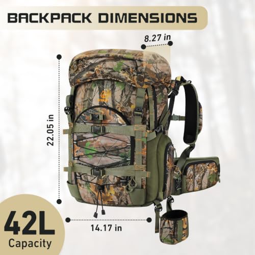 Kalkal Camo Hunting Backpack with Magnetic Rifle System, 42L Waterproof Bow & Rifle Pack