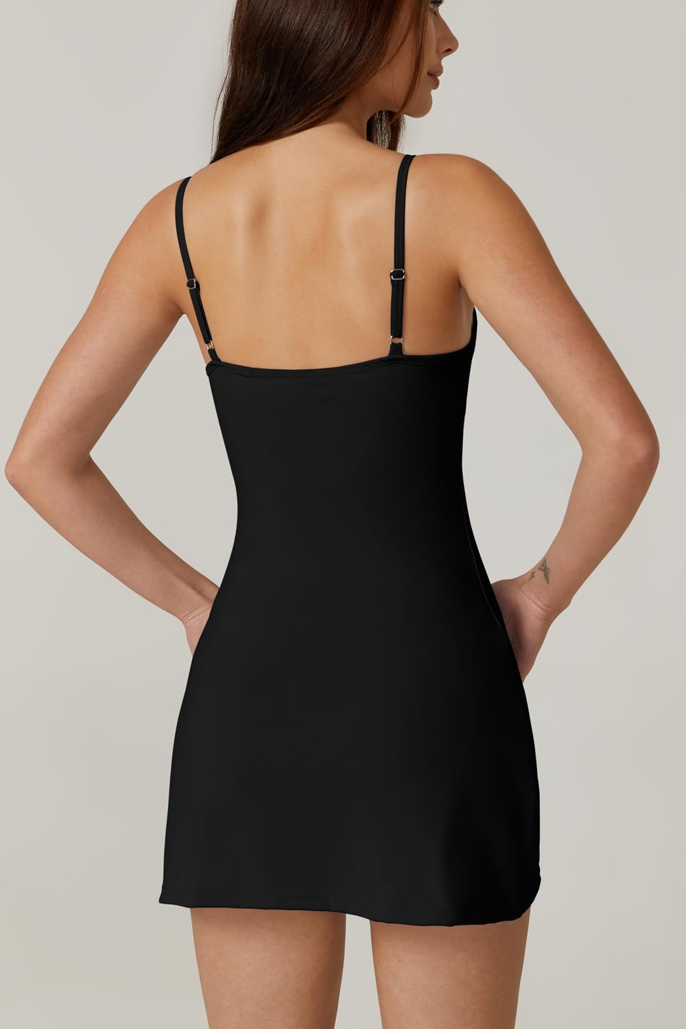 QINSEN Women's Spaghetti Strap Tennis Dress - Comfortable Workout Dress with Shorts & Side Slit