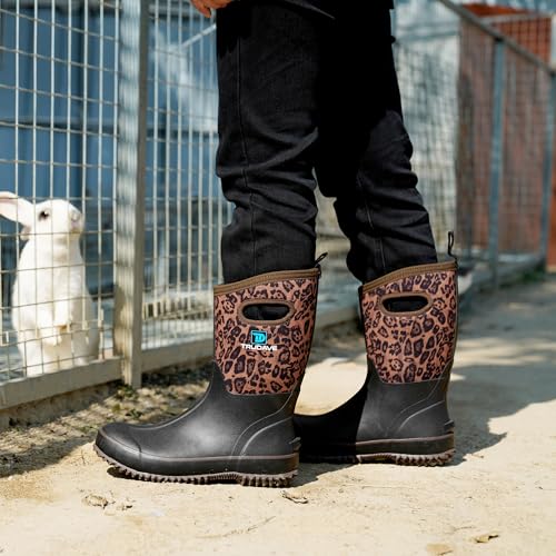 Women’s Waterproof Rubber Boots with Leopard Print - Mid Calf Rain & Hunting Boots, Size 5-11