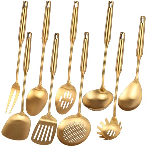 Standcn 15-Inch Gold Stainless Steel Kitchen Utensil Set of 9 – 9-Piece Cooking Tools