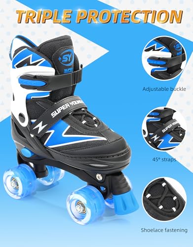 Super Youngster Adjustable Kids Roller Skates Blue Medium-Big 13J-3 US with Light-Up Wheels