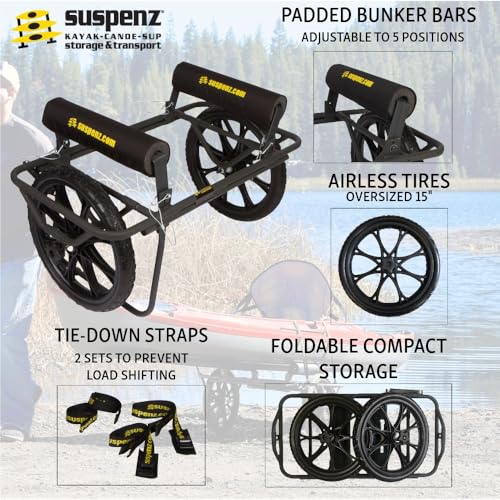 Suspenz All-Terrain Kayak Cart Dolly with No-Flat Wheels, 350 lb Capacity