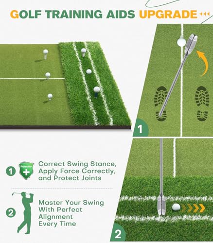 5' x 4ft Dual-Turf Golf Mat with Alignment Lines - Indoor/Outdoor Practice, High-Elasticity Base, Portable Golf Hitting Mat