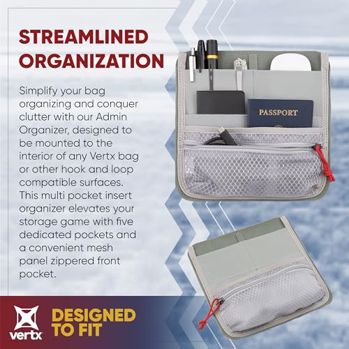 Bag Organizer Insert with Multiple Pockets for Backpack or Bag - Hook & Loop Attachment, Grey