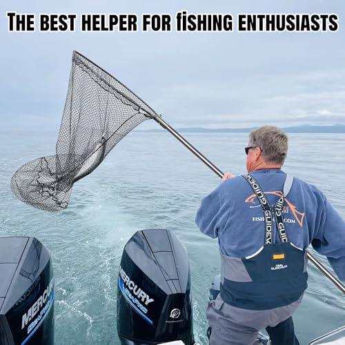 Heavy Duty Large Rubber Fishing Net with Telescoping Handle 67-100in for Saltwater Fishing