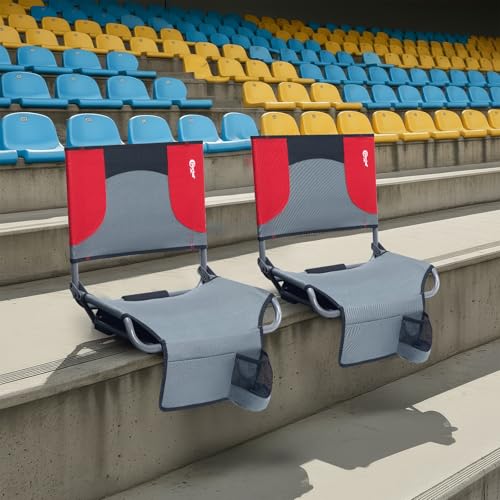 Grey Folding Stadium Seats with Back Support & Cushions - 2 Pack for Sports Events