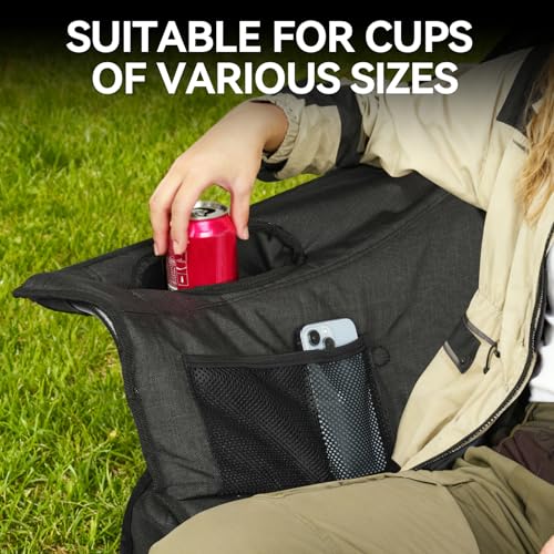 Oversized Double Camping Chair with Cationic Black Fabric Support 800LBS - Huskfirm, Heavy Duty Folding Lounger