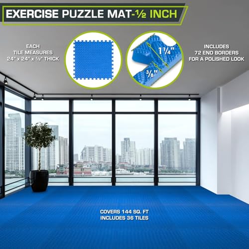ProsourceFit Blue 36-Pack Interlocking EVA Foam Puzzle Exercise Mats 144 Sq Ft