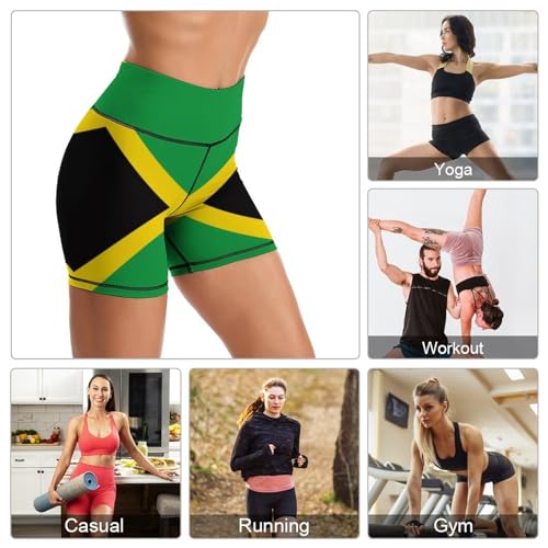 High Waisted Yoga Shorts Tummy Control Biker Workout Gym Shorts - Jamaican Flag Medium