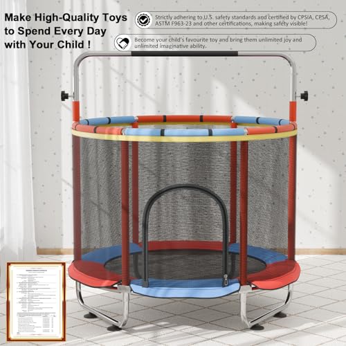 60-Inch Kids Trampoline with Safety Features, 5FT Indoor & Outdoor Playground - Red Blue