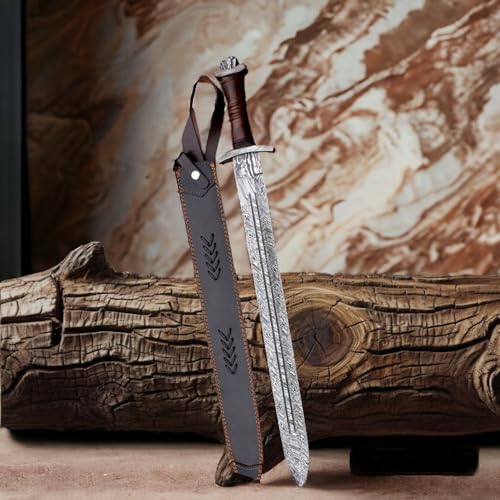 Hand Forged Damascus Steel Sword with Walnut Handle - Viking Gladiator Dagger