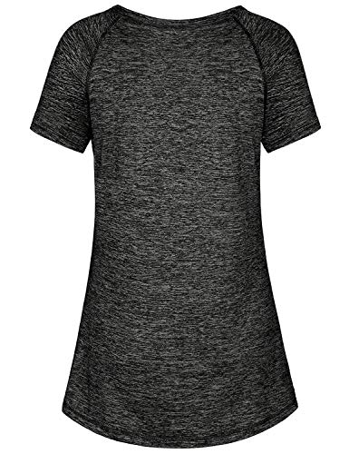 Women’s Yoga Workout Shirt - Raglan Sleeve, Round Neck, Irregular Hem, Black, X-Large