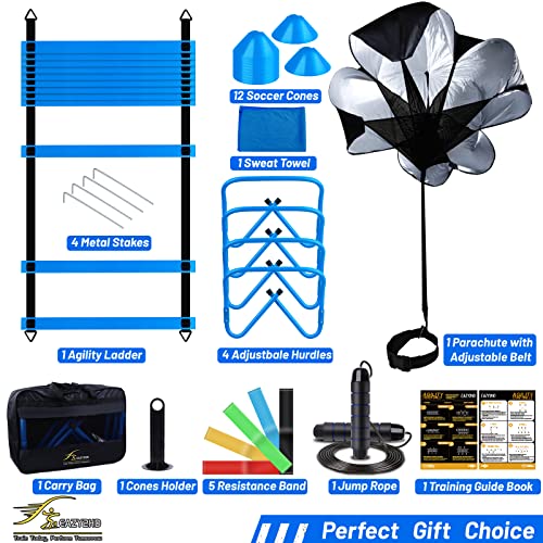 Speed & Agility Training Set - Blue - Ladder, Cones, Hurdles, Parachute & Workout Equipment