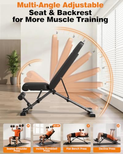 AIRHOP Foldable Adjustable Workout Bench for Home Gym, 90° to -30°