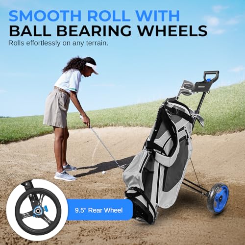 SereneLife Golf Push Cart with Adjustable Handle & Scorecard Holder - Lightweight Foldable Design