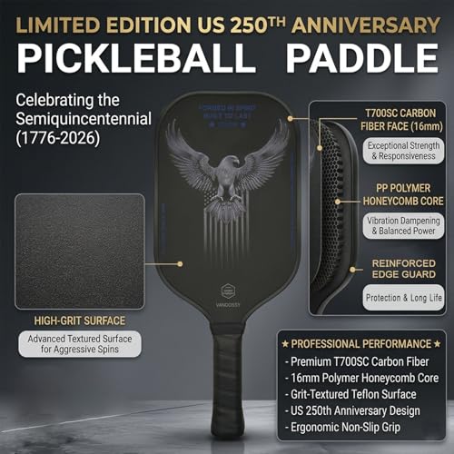 Vandossy T700 Carbon Fiber Pickleball Paddle - 250th Anniversary Edition SQ 16MM