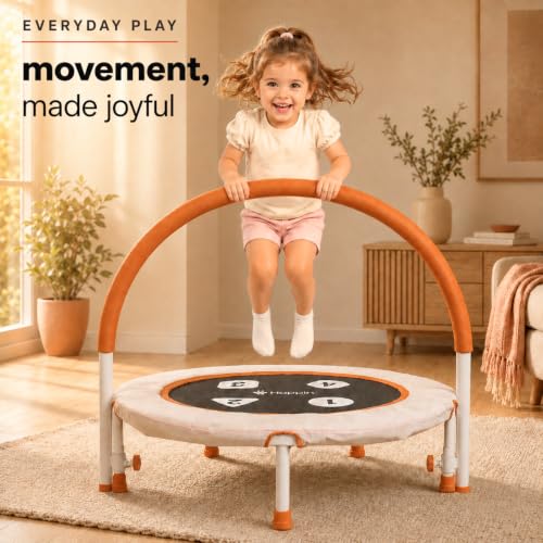 Happin 36-Inch Foldable Toddler Trampoline with Handlebar - Beige & Orange