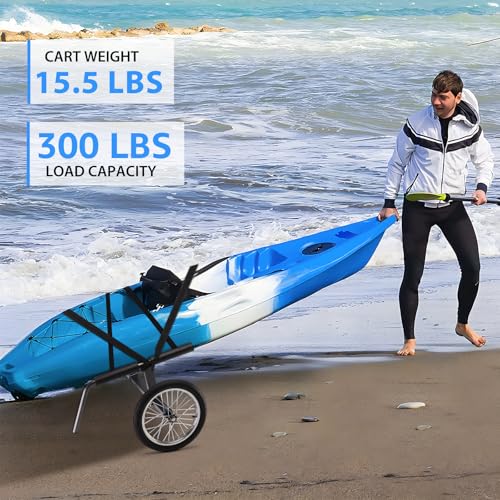 Morohope Wide-Width Adjustable Kayak Beach Cart with 16-Inch Wheels, Heavy Duty 330 LBS Capacity