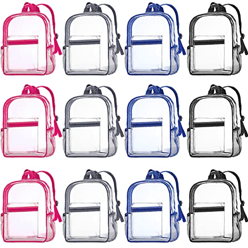 WILLBOND 12 Pack Clear Transparent PVC Backpacks with Multicolor Trim - See-Through School & Stadium Bags